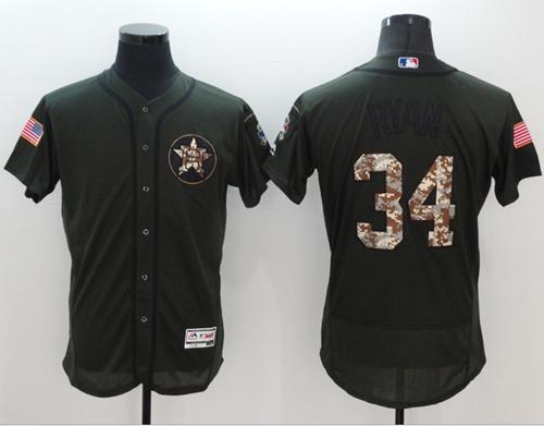 Astros #34 Nolan Ryan Green Flexbase Authentic Collection Salute to Service Stitched MLB Jersey - Click Image to Close
